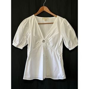 Michael Kors Coquette Girly Blouse XS White Keyhole Summer City Soft Girl